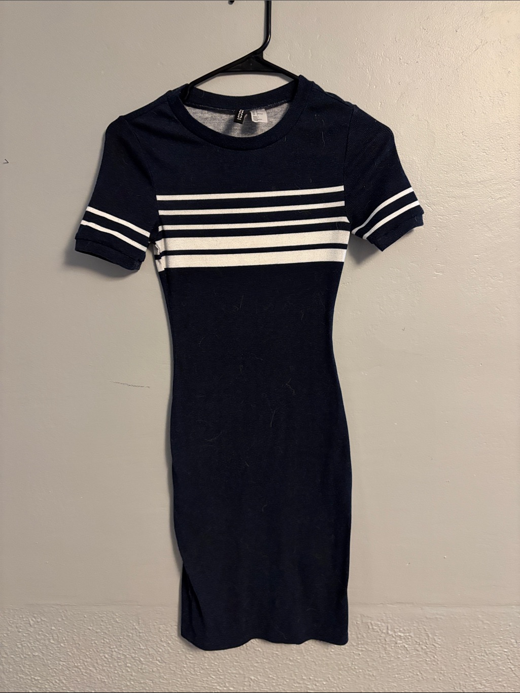 Divided Navy And White Striped Midi Dress